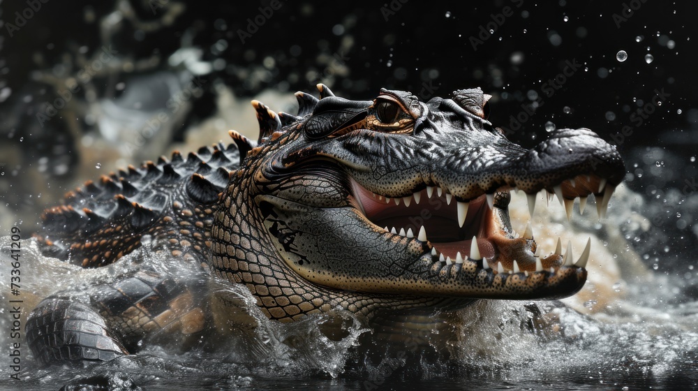 Fototapeta premium Sinister alligator lurking in splash