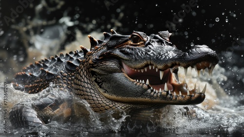 Sinister alligator lurking in splash