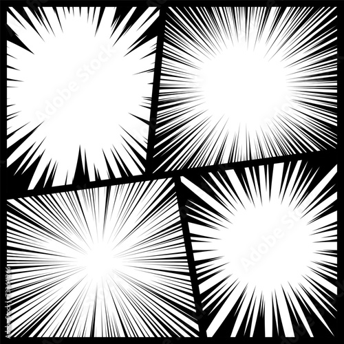 Comic book radial rays  lines. Comics background with motion  speed lines. Pop art style elements. Vector illustration