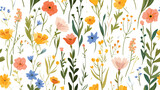 Seamless pattern with simple wildflowers per