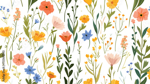 Seamless pattern with simple wildflowers per