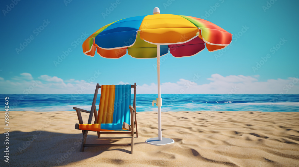 Beach umbrella with chairs