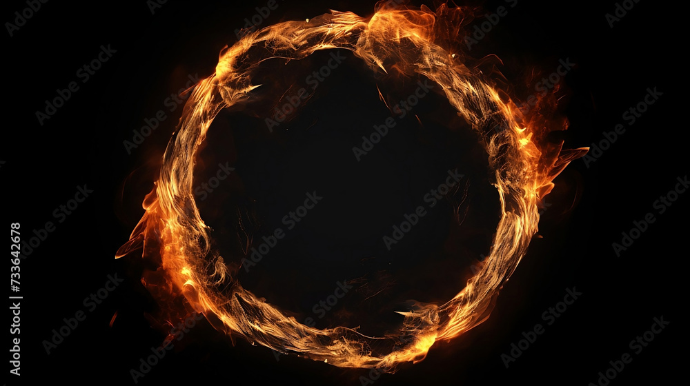 Fototapeta premium Smoothly fire circle isolated on black background