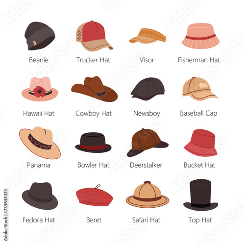 Mens Hats or Headdresses Vector Set Colored