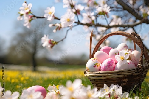 Colorful spring landscapes and easter decorations in urban setting