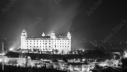 Photography Bratislava Castle at night in black and white