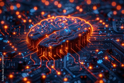 Digital brain on a circuit board highlighting AI and machine learning