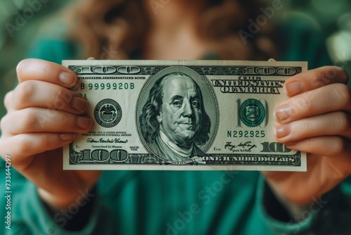 Person holding a $100 bill, symbolizing wealth and economy