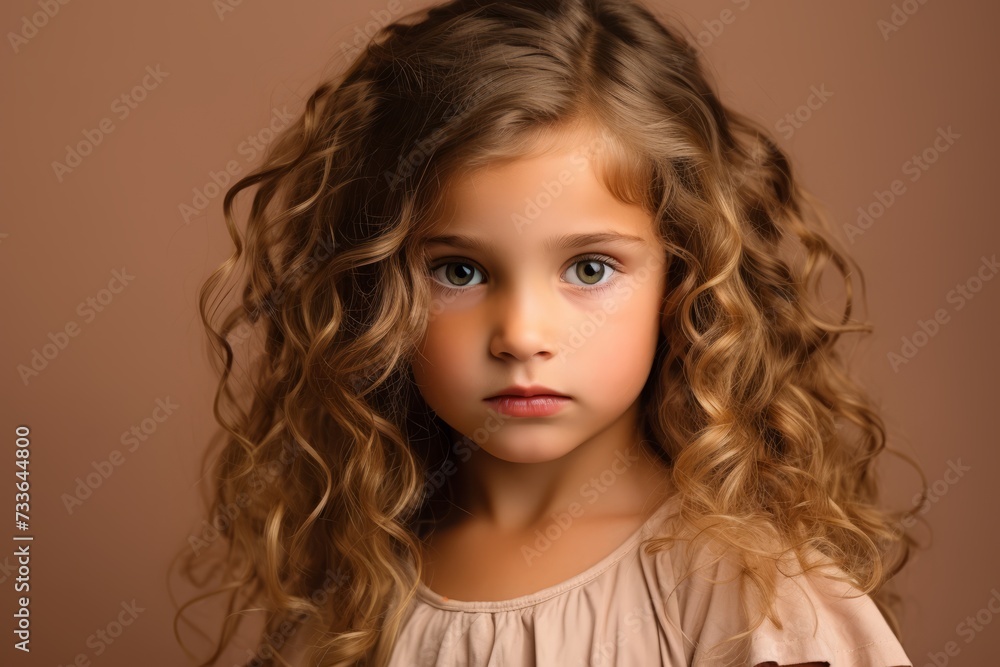Portrait of a beautiful little girl with long curly hair on a brown background Portrait of a beautiful little girl with long curly hair on a brown background