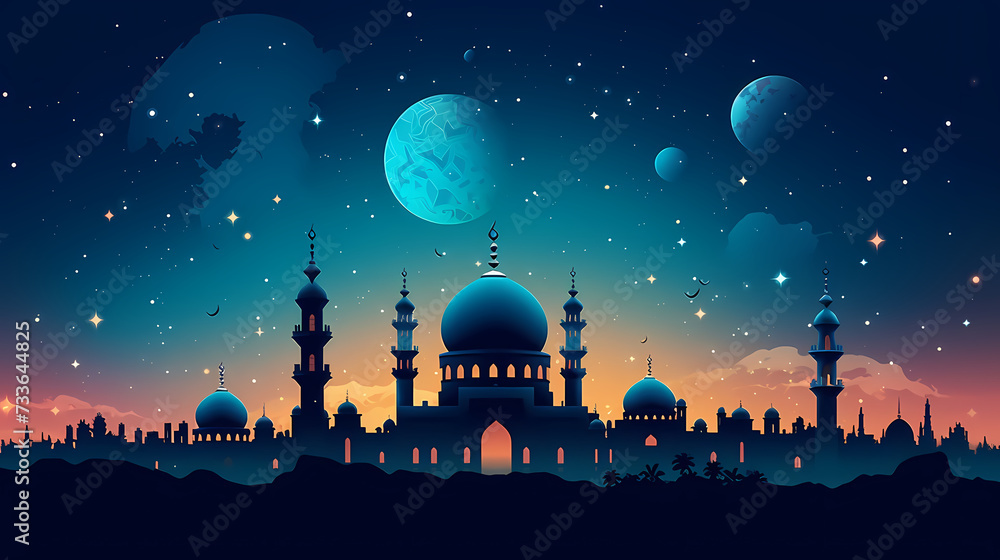 Ramadan background with mosque or lantern illustration