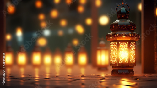 Ramadan background with mosque or lantern illustration © xuan