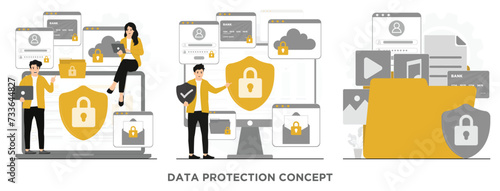 Flat vector data protection, data security, personal data security, cyber data security concept illustration