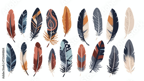 Set of buzzard feathers in flat style. Beautiful © iclute