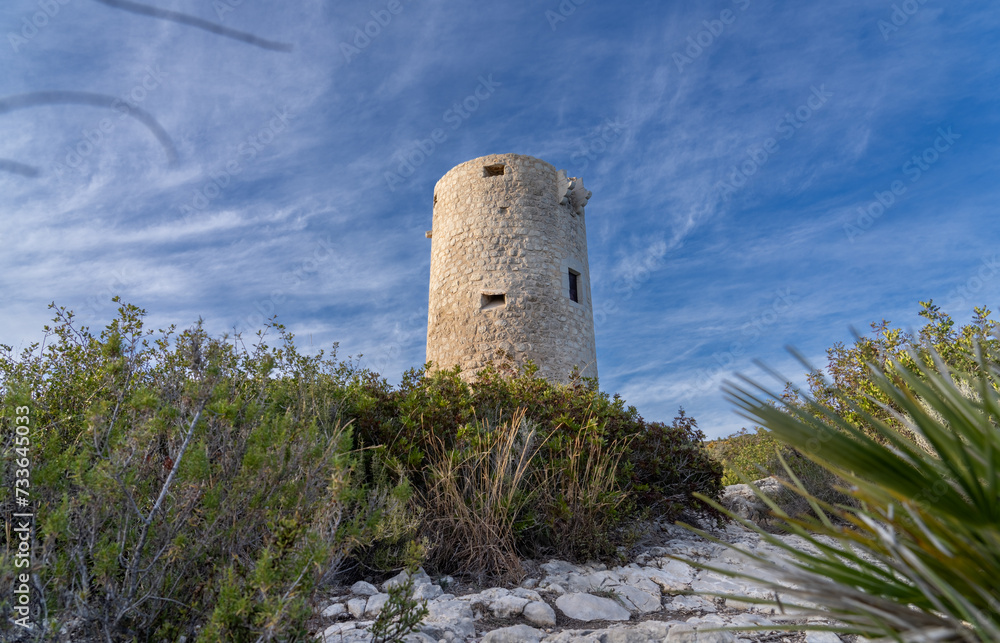 Torre Badum, Sentinel Tower on the cliffs of the Sierra de Irta, spain