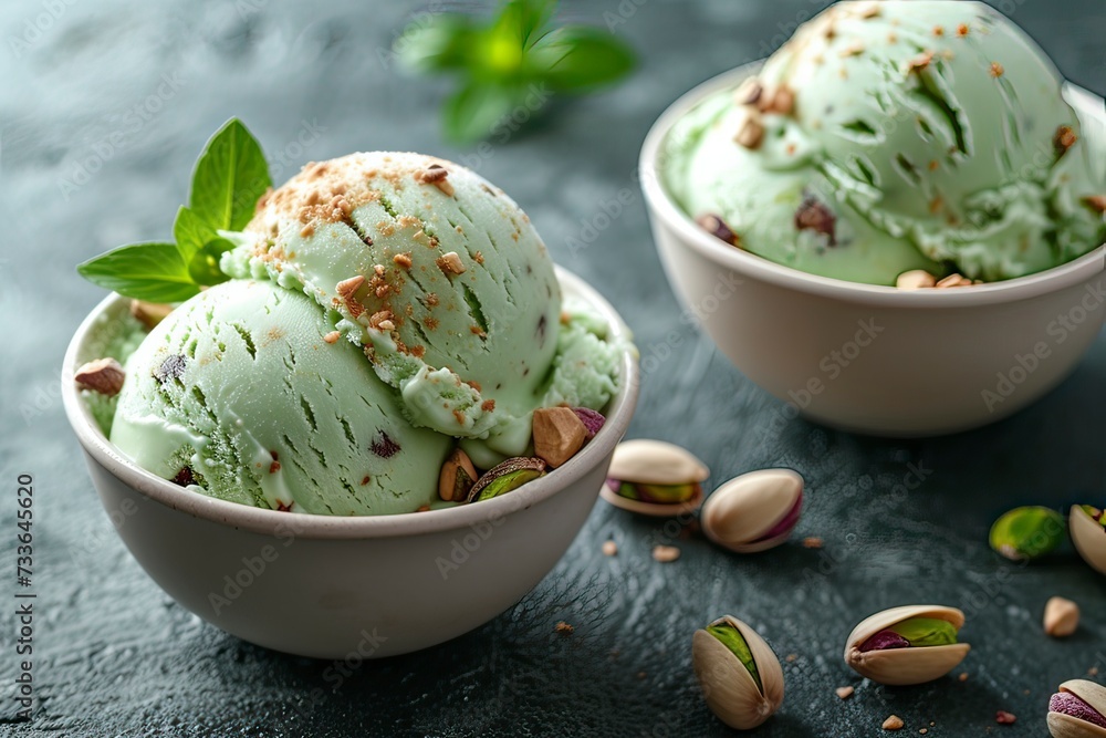 pistachio ice cream on a dark background pistachio ice cream on a dark background