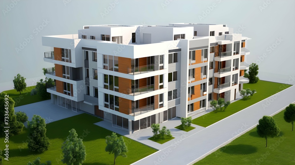 3D rendering of modern house design. A model of an apartment building 3D rendering of modern house design. A model of an apartment building