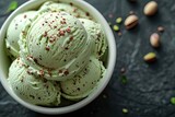 pistachio ice cream on a dark background