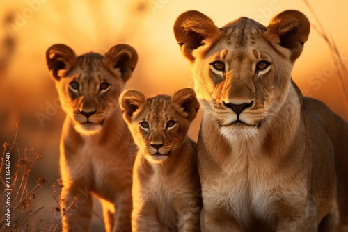 Lioness with cubs in their natural habitat during a safari adventure in the wild