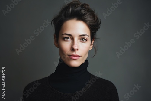 Portrait of a beautiful young woman in a black turtleneck