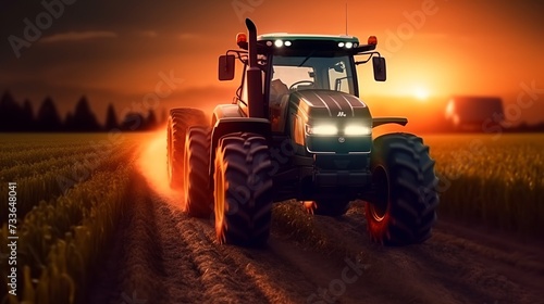 Tractor vector illustration with bright colors isolated on technology background. 3d rendering - illustration