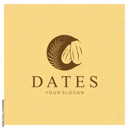 Date palm fruit plant logo design with leaves,seeds and date palm tree isolated background exotic organic plant.