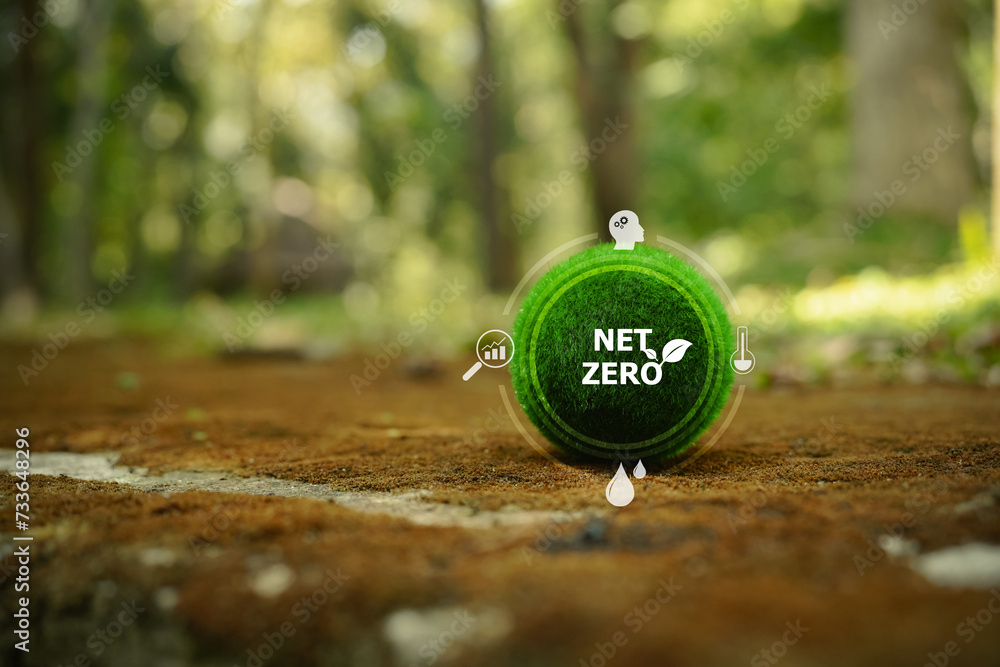 ESG, CO2 reduction, net zero goals, Earth Day concepts. Green ball resting on the ground, symbolizing environmental consciousness and sustainability.
