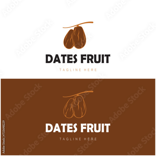 Date palm fruit plant logo design with leaves,seeds and date palm tree isolated background exotic organic plant.