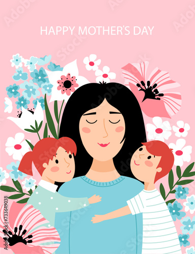 Mom and children card template