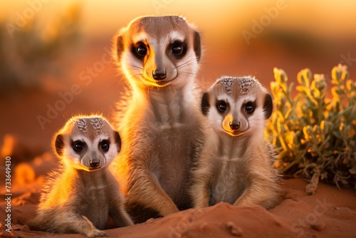 Adorable meerkat family journeying through the breathtaking african safari landscape