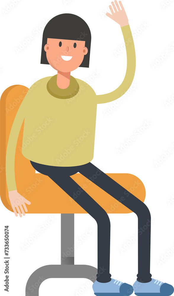 Fototapeta premium Girl Character Sitting on Chair 