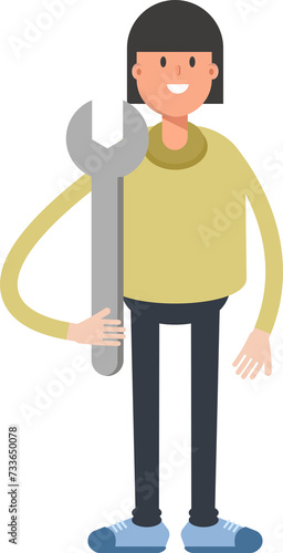 Girl Character Holding Wrench 