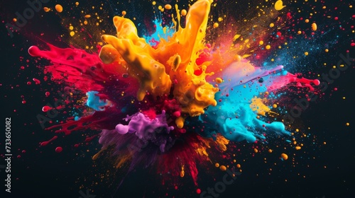 Colorful paint splash. Vibrant color combination. Abstract artwork expression. Liquid explosion in visual dynamism style