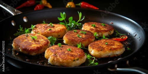 Frying vegetarian vegan cutlets on frying pan