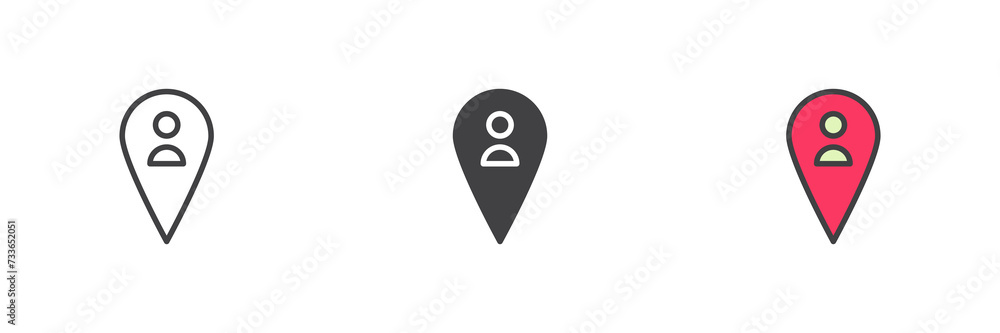 Man location pin different style icon set Man location pin different style icon set
