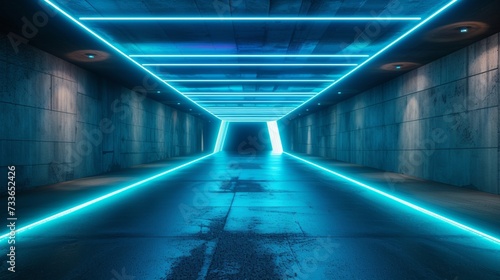 Cybernetic Passage: Neon-Lit Underground Tunnel