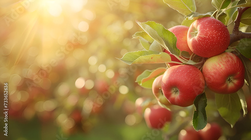 A branch with natural apples on a blurred background. generative ai