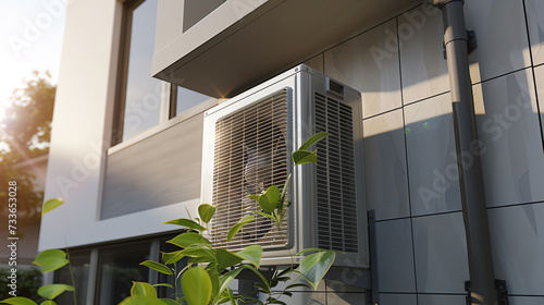air heat pump near a modern house