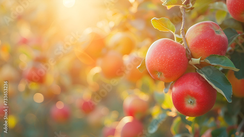 A branch with natural apples on a blurred background. generative ai