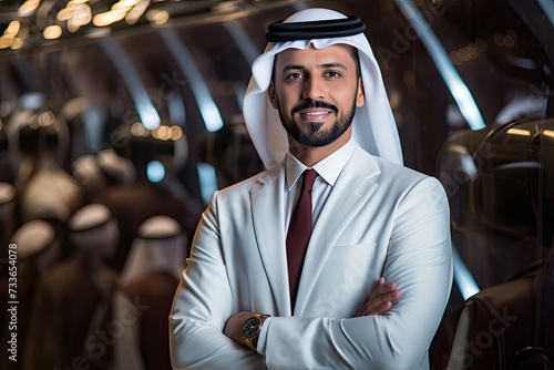 Ambitious Emirati businessman in traditional UAE clothing with confidence photo
