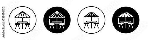 Terrace cafe flat line icon set. Terrace cafe Thin line illustration vector