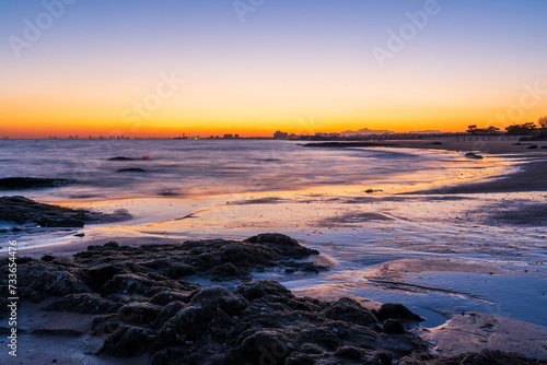 In the evening  the seaside scenery