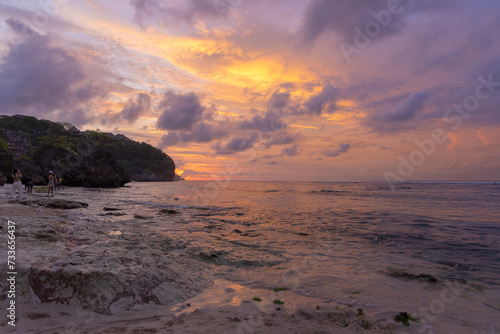 Sunset on the Bingin Beach in Uluwatu, Bali Island, Indonesia
