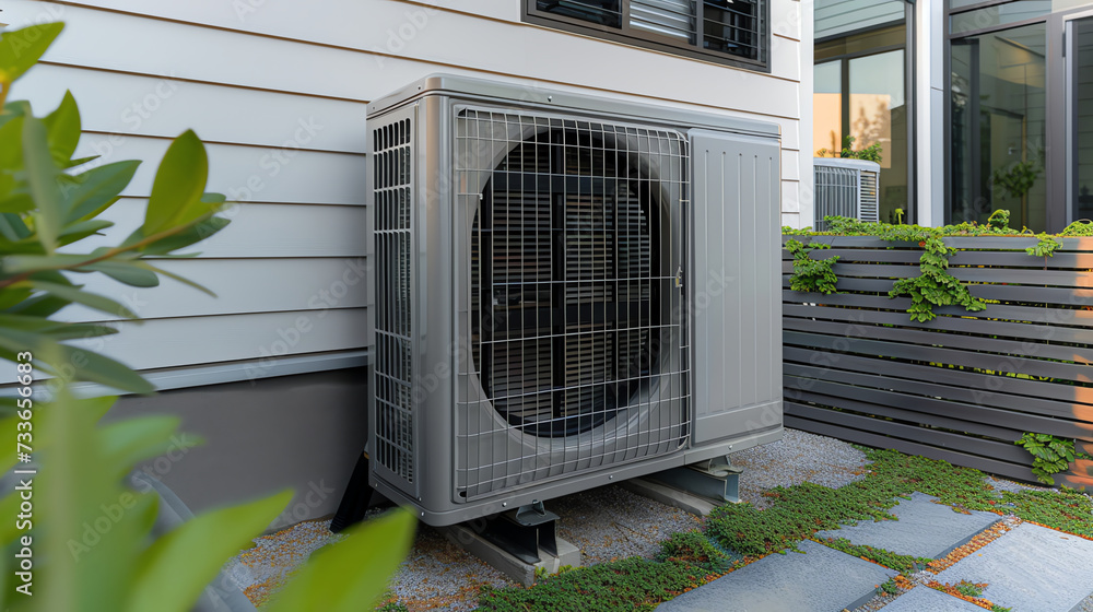 air heat pump near a modern house air heat pump near a modern house
