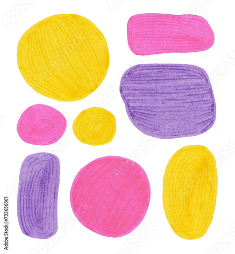 Set of organic marker shapes and circles isolated on a white background