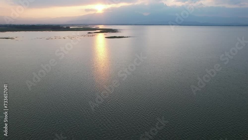 Aerial view of Phayao lake before sunset by drone photo
