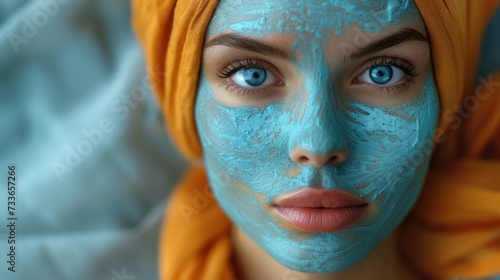 Tranquil Beauty with Turquoise Facial Mask and Bright Eyes