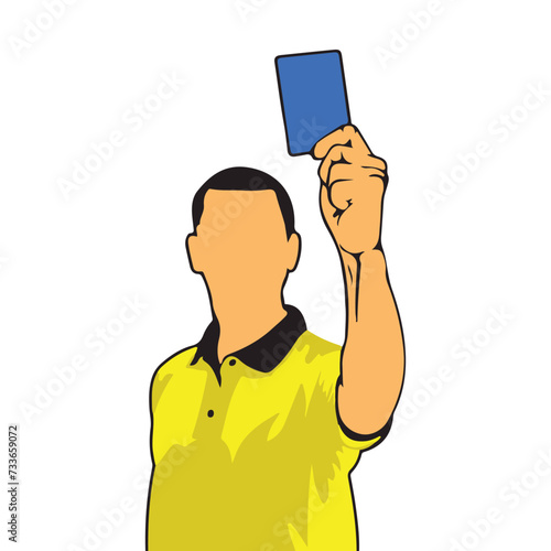 Soccer referee giving blue card vector clip art. Showing blue card aimed at tackling badly behaved players. Isolated spend 10 minutes in the sin bin sign.