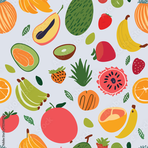 Fototapeta Naklejka Na Ścianę i Meble -  organic hand drawn fruits pattern