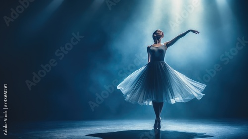 Ethereal Ballerina in Silhouette Against Stage Lights