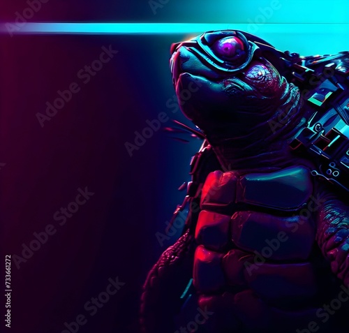 AI generated turtle on dark background photo